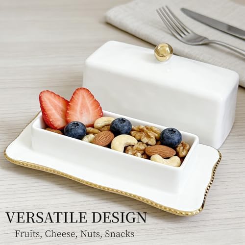 HAN SHENG Elegant Ceramic Covered Butter Dish with Lid Butter Storage