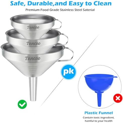 Toncoo 3 Pack Stainless Steel Funnels for Kitchen Use, Food Grade
