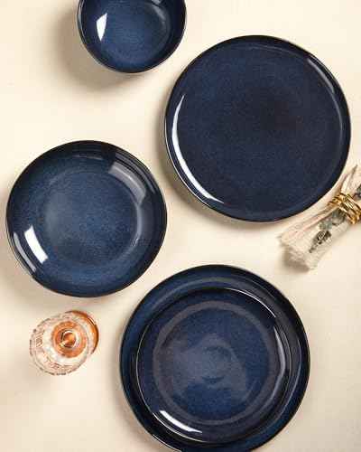 Pokini Extra Large Dinnerware Set for 12, 36 Pieces Ceramic Plates and Bowls Set, Kitchen Dish Set, Microwave & Dishwasher Safe Dishware, Ocean-Inspired Stoneware for Big Gatherings, Starry Blue