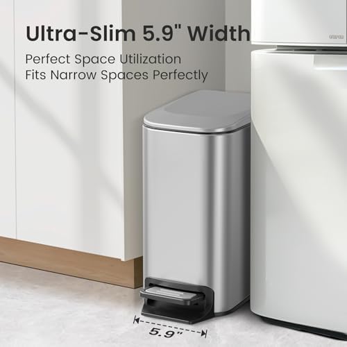 Cesun Small Bathroom Trash Can with Lid, 1.6 Gal, Sliver