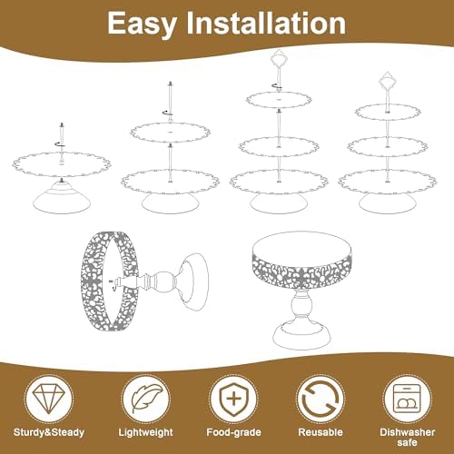 YestBuy Gold Cake Stand Set, 5 Pcs Metal Round Cupcak Stand Cookies