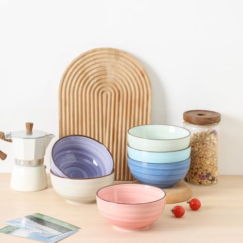 KitchenTour 24 OZ Cereal Bowls Set of 6, Ceramic Soup Bowls for