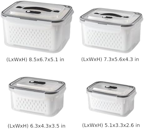 4Pcs Fridge Produce Storage Bins, Airtight Containers w/ Colander Vent