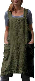 VLZUFE Cotton Linen Apron for women Cross Back Apron Pinafore Dress