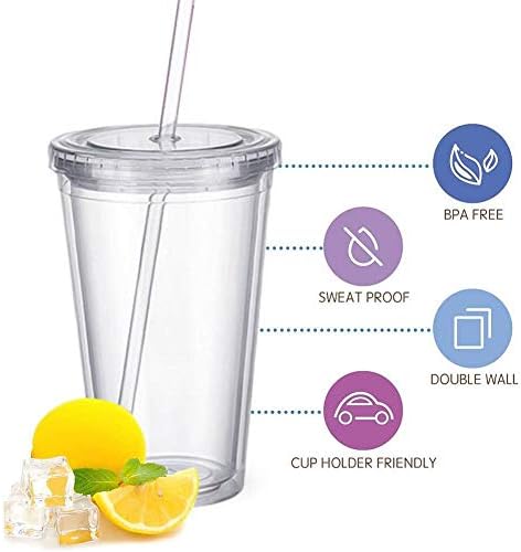 2Pack Clear Tumbler with Lid and Straw, Double-Wall Insulated Plastic