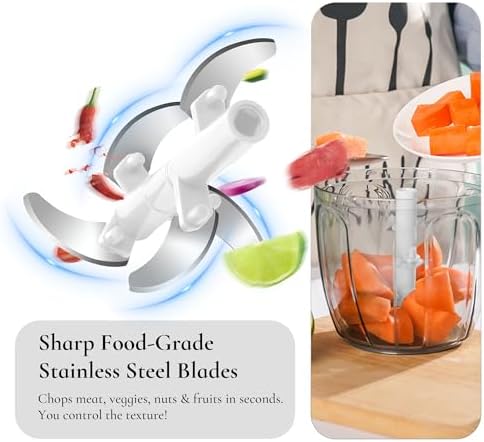 Pull‐String Manual Food Chopper with Sharp Blades, 900ml White