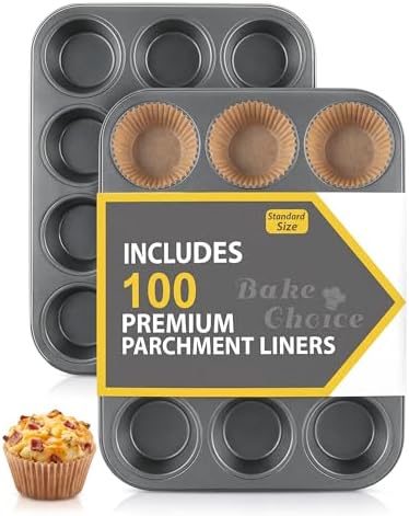 Bake Choice 2 Muffin Pan for Baking, Standard Cupcake Pan with 100