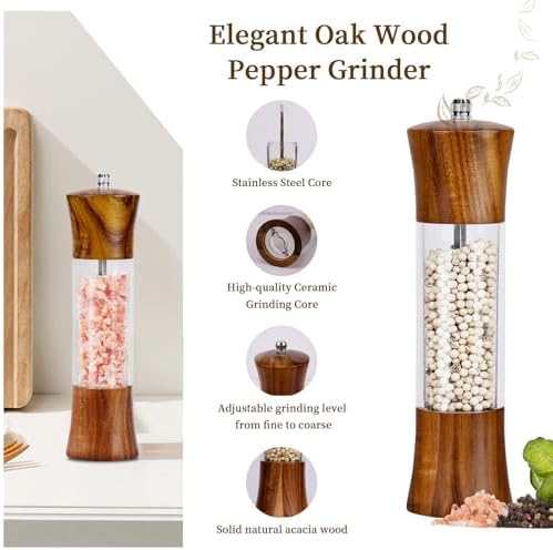 XWXO Acacia Wood Salt and Pepper Grinder Set, 8 Inches