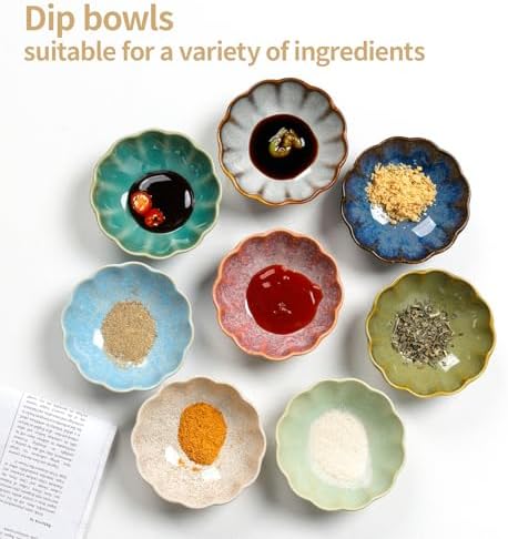 Dipping Bowls Set of 8, Ceramic Soy Sauce Dishes, 3 oz Dipping Sauce