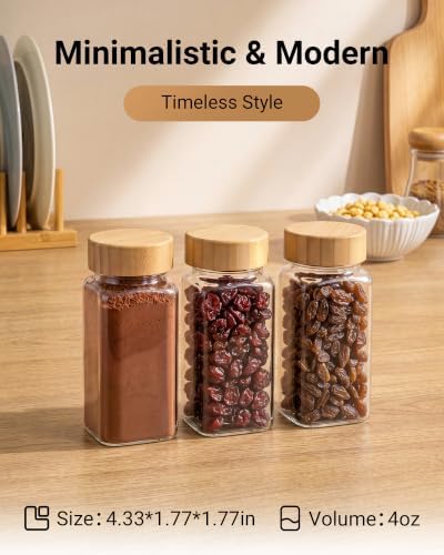 24 Pack Glass Spice Jars: 492 Lables & Pepper Grinder & Bamboo Lids