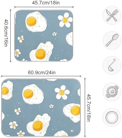 OTVEE Breakfast Egg Print Dish Drying Mat for Kitchen Counter