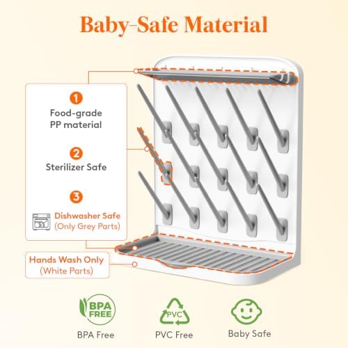 Lifewit Large Baby Bottle Drying Rack 15 Hooks, Newborn Essentials
