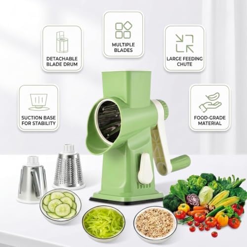 Rotary Cheese Grater and Shredder with 3 Blades