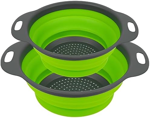 AUAUY 2 Pack Collapsible Colander Set, Round Silicone, 1 Large and 1