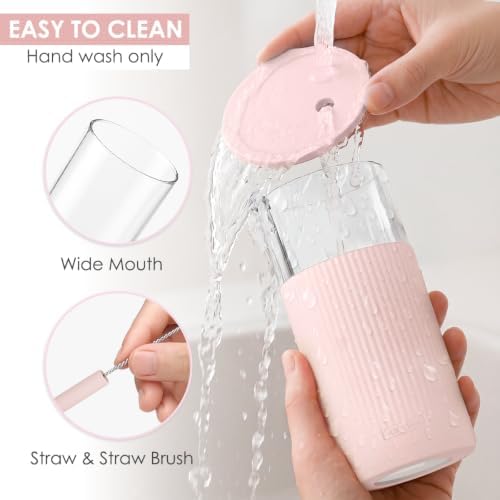 SANDJEST Glass Water Bottle with Silicone Sleeve 20oz, Glass Tumbler