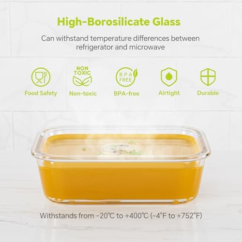 3-Pack 35 oz Borosilicate Glass Food Storage Containers with Lids