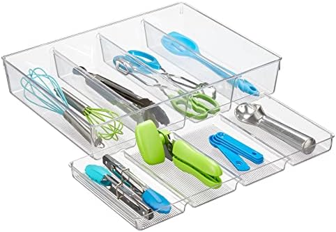 mDesign Plastic Kitchen Drawer Organizer Tray Set - Horizontal Storage
