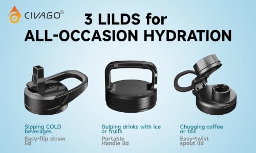 CIVAGO 32 oz Insulated Stainless Steel Water Bottle With Straw and 3