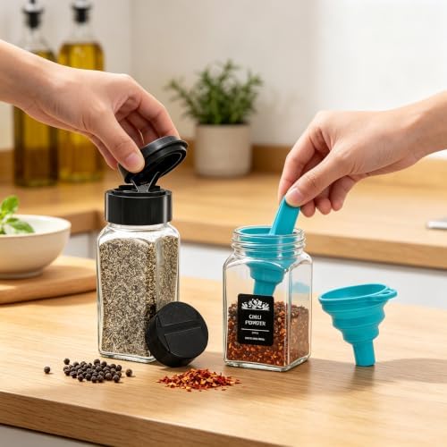 30 Pack Glass Spice Jars Square Glass Bottles with Black Caps, 4Oz