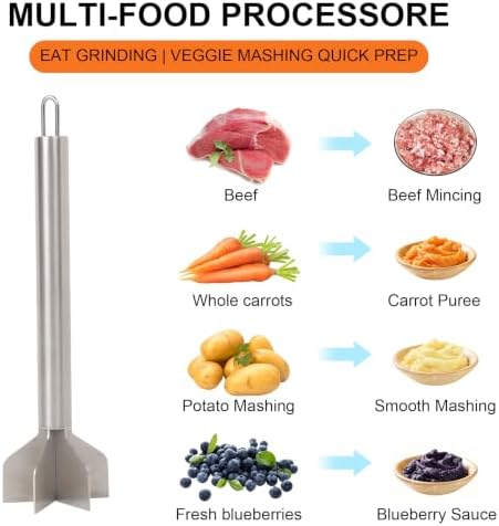 Stainless Steel Meat Masher, 6 Blade Ground Beef Chopper