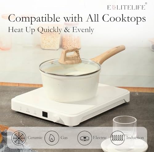 ESLITE LIFE Nonstick Sauce Pan with Lid, 1.5 QT Small Soup Pot