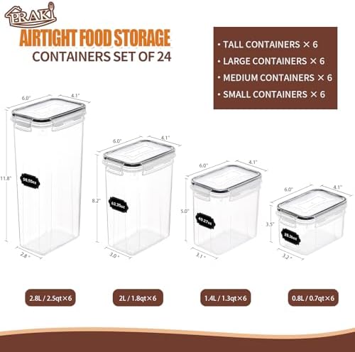 PRAKI Airtight Food Storage Containers, 24 PCS