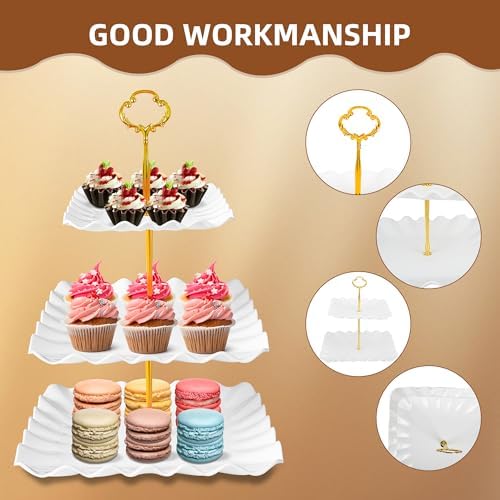10 Pack Dessert Table Display Set, 4 Three-Tier Square Cupcake Stands
