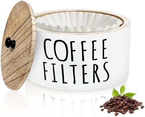 KAYIN Coffee Filter Holder, 78oz Wooden Container with Bamboo Lid