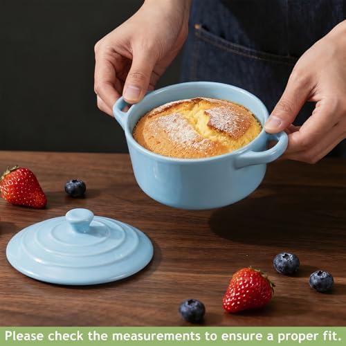 4 Piece Ceramic Cocotte Set, Mini Casserole Pots, 16 Oz, Sky Blue