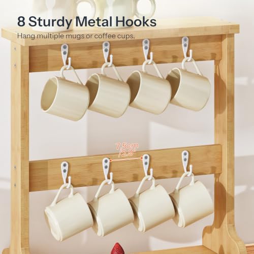 HOOBRO Coffee Mug Cup Holder, Bamboo 2 Tier Mug Tree for Countertop