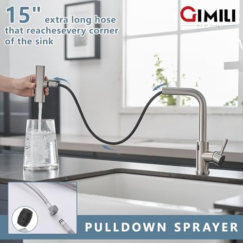GIMILI Touchless Kitchen Sink Faucet, Pull-Down Sprayer, 15 Inch