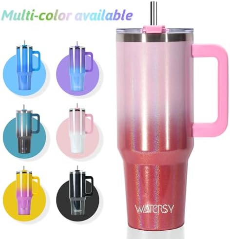 40 oz Shiny Tumbler with Handle and Straw,Stainless Steel Tumbler with