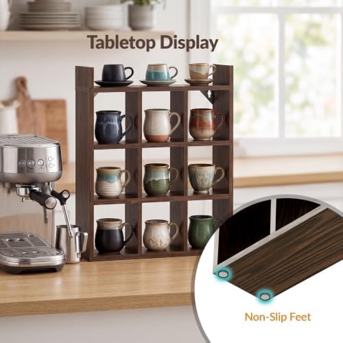 NiHome Mug Holder, Coffee Cup Rack, 9 Cups Wood Wall Mount Display