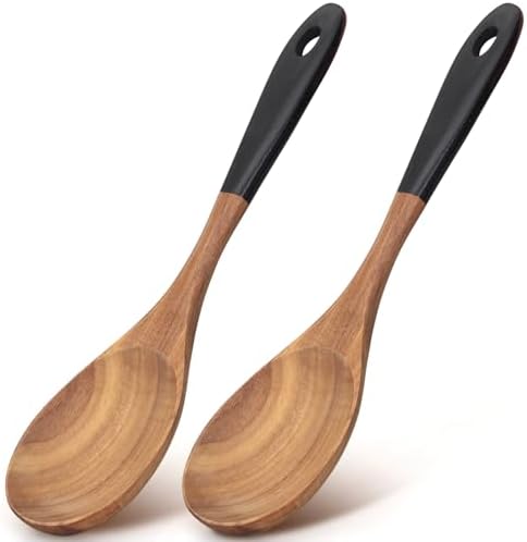 2 Large Wooden Spoons for Cooking Non Toxic Mixing Wood Serving Spoon