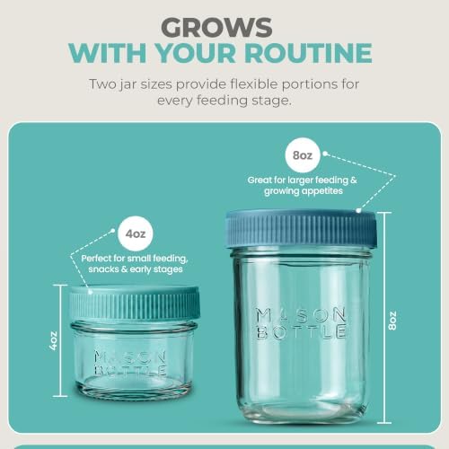Mason Bottle 8-Pack Breastmilk Storage Jars, 4 oz & 8 oz