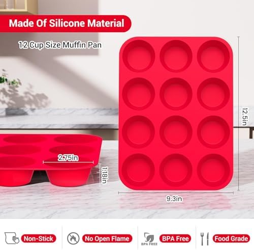 Redfly 2 Pack Silicone Muffin Pans for Baking & Cupcake Pan - 12 Cup