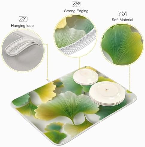 OTVEE Metallic Leaf Art Dish Drying Mat for Kitchen Counter Absorbent