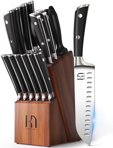 KnifeSaga 15 Pcs Japanese Knife Set with Sharpener