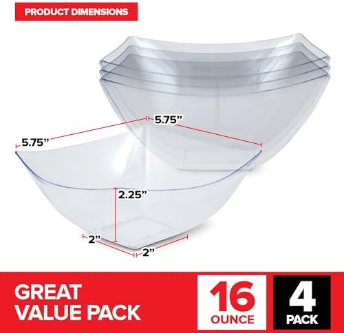 16oz Clear Plastic Serving Bowls (4 Pack) Small Disposable Candy
