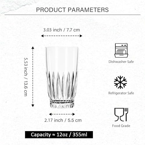 Drinking Glasses Set of 6 - Water Glasses 12 OZ - Highball Glasses