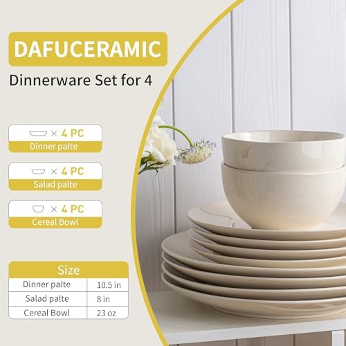 Dafuceramic Plates and Bowls Sets, 12 Pieces Modern Stoneware