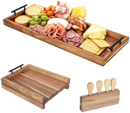 Large Charcuterie Board 32 x 12 Inch, Foldable Acacia Wood with 4