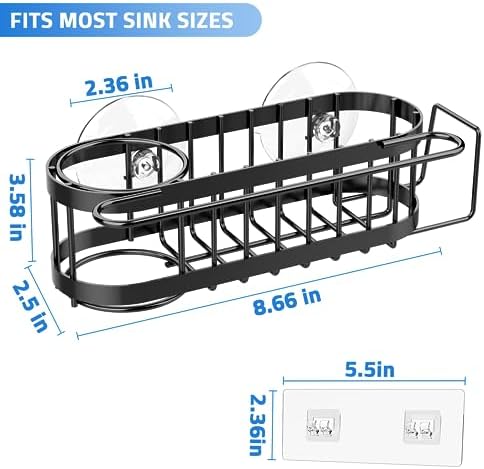 Cisily Kitchen Sponge Holder for Sink, Stainless Steel, Black