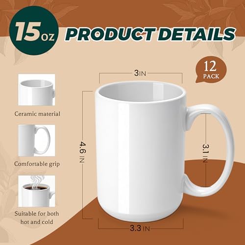 Joyclub Sublimation Mugs 15 oz Coffee Mugs Bulk 12 Pack Tazas Para