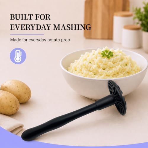 Potato Masher for Nonstick Pans, Foldable Nylon Kitchen Tool, Black