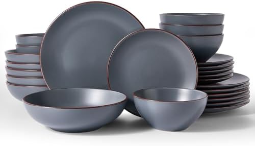 Famiware Venus Stoneware Dinnerware Sets with Pasta Bowls, Dishes Set for 6