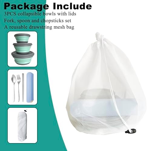 Camping Bowls, 3PCS Collapsible Bowls with Cutlery and Reusable