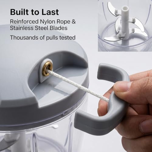34oz Manual Food Chopper, 5-Blade Hand Pull String Vegetable Chopper &