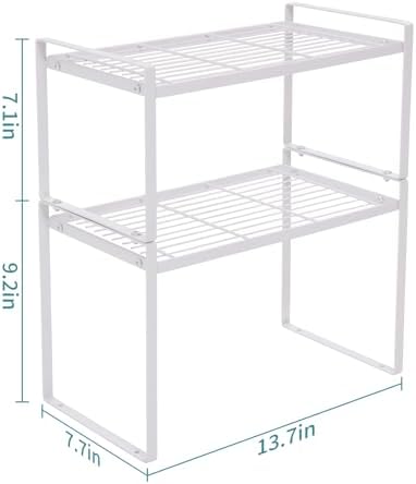 MiaLi Cabinet Organizer Shelf, Set of 2 Metal Counter Shelves Spice Rack, Stackable Kitchen Bathroom Organizers and Storage, White