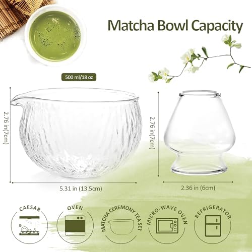 Matcha Bowl and Whisk Holder Set, Glass Matcha Bowl with Spout